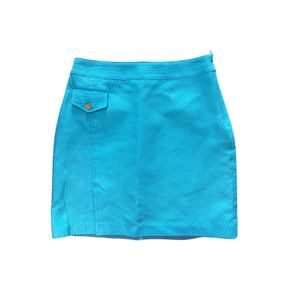 W2 J McLaughlin Teal Blue Skirt Pocket Size 2 Made USA Women's Preppy